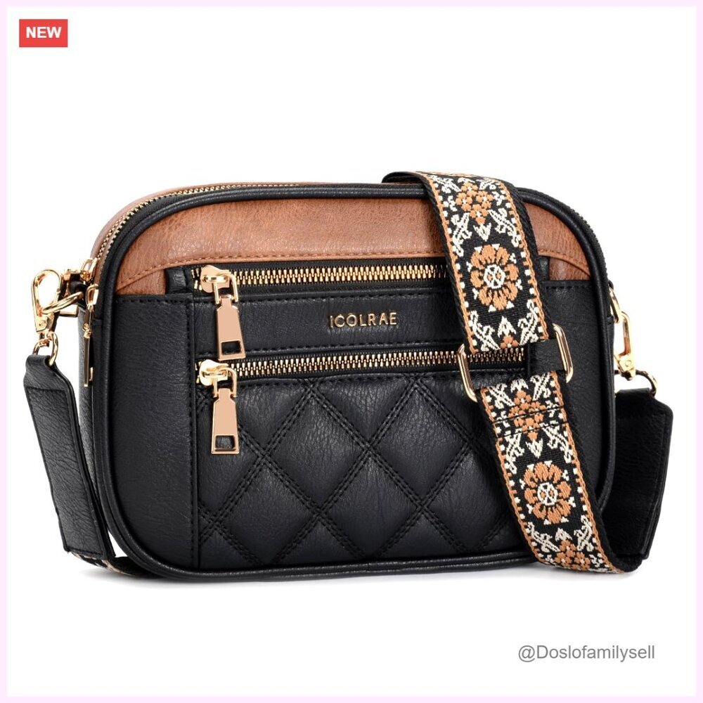 Quilted Vegan Leather Crossbody Bag with Wide Adjustable Strap